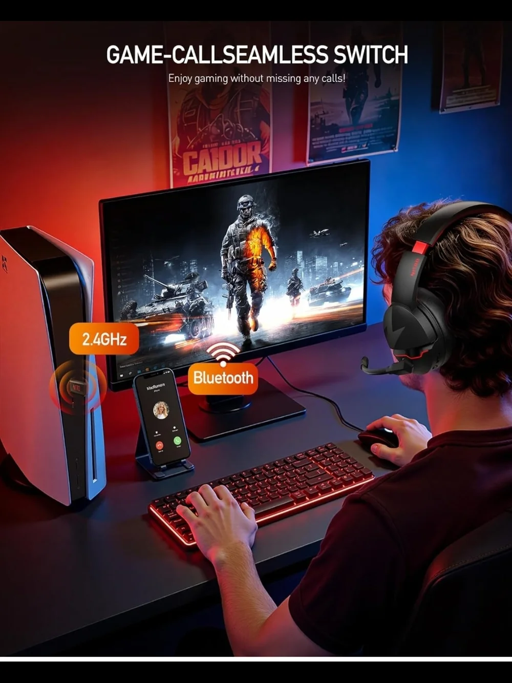 Acer Nitro Wireless Gaming Headset Black with Red Accents